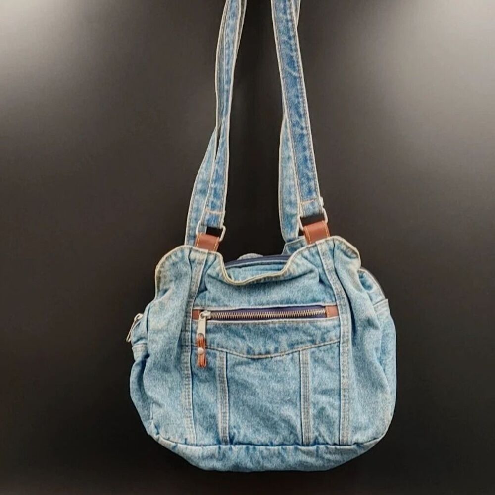 Y2K Denim Handbag Purse 90s Grunge boho hippie YKK zip Multi Pocket